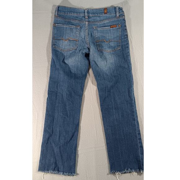 7 For All Mankind Women's Cropped Raw Hem Straight Leg Jeans S 30 Distressed USA - Picture 7 of 8
